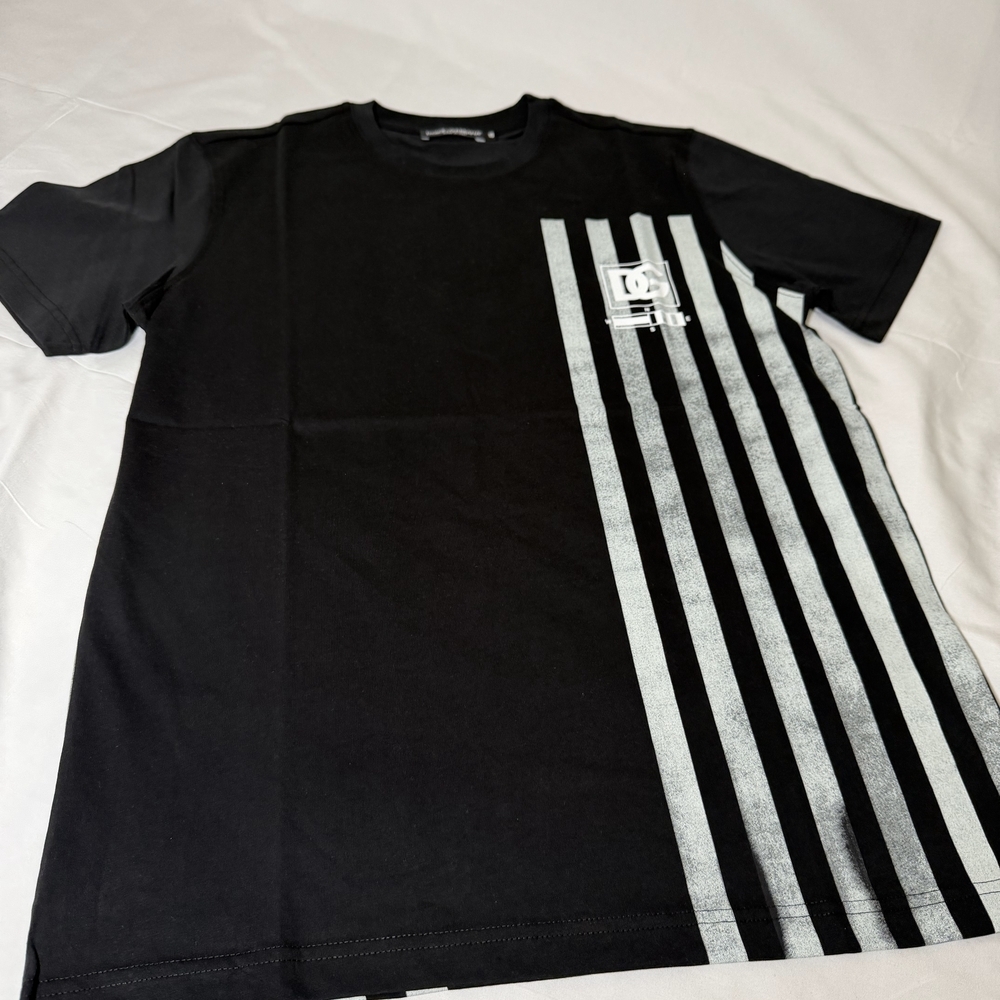 Dolce & Gabbana Black Tee with White Stripes